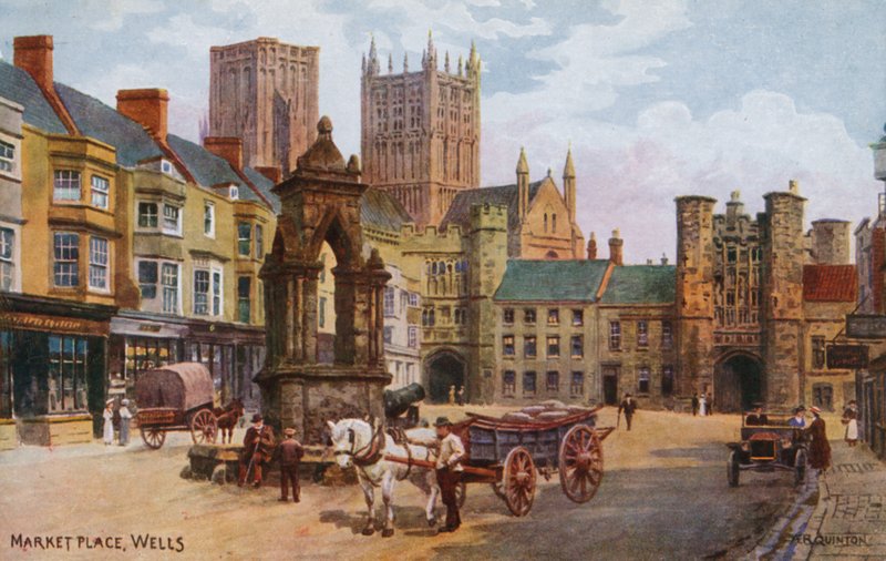 Market Place, Wells (färg litho) av Alfred Robert Quinton