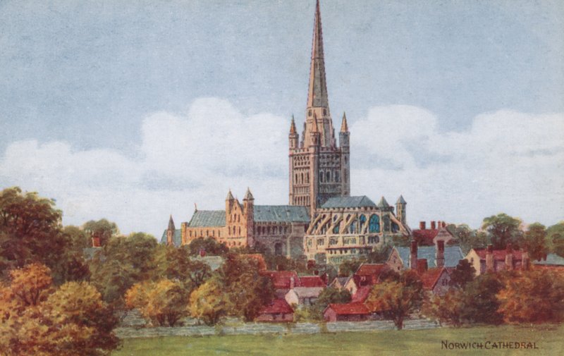 Norwich Cathedral (färg litho) av Alfred Robert Quinton