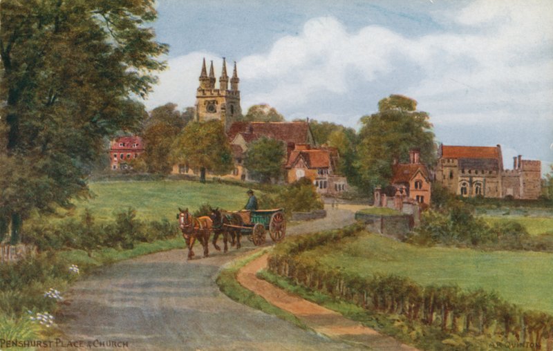 Penhurst Place and Church (färg litho) av Alfred Robert Quinton