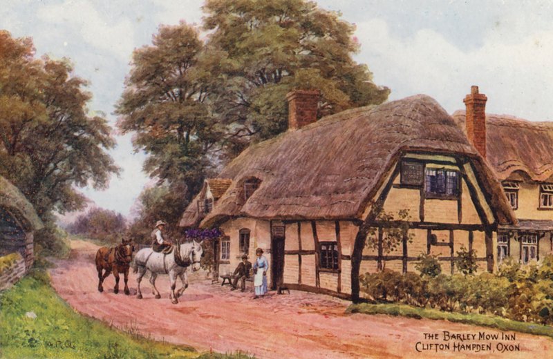 The Barley Mow Inn, Clifton Hampden (färglitografi) av Alfred Robert Quinton