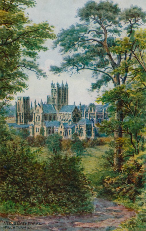 Wells Cathedral, från Tor Hill (färglitografi) av Alfred Robert Quinton
