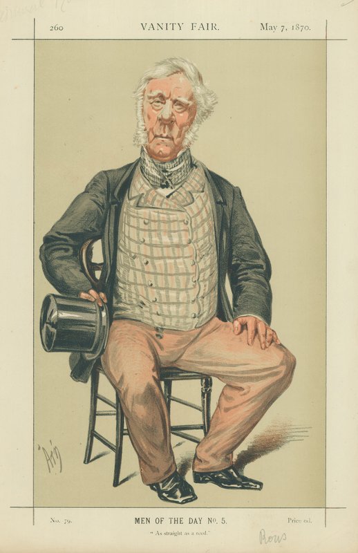 Amiral Rous, Så rak som ett rör, 7 maj 1870, Vanity Fair-karikatyr. av Alfred Thompson