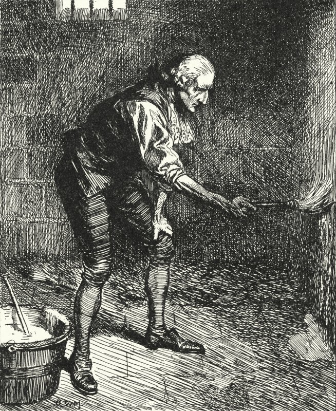 Den engelske fängelsereformatorn John Howard städar väggarna i sin fängelsecell medan han hölls i karantän i Venedig av Alfred Wallis Mills