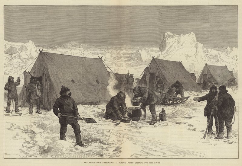 Expeditionen till Nordpolen, en slädegrupp som campar för natten av Alfred William Hunt