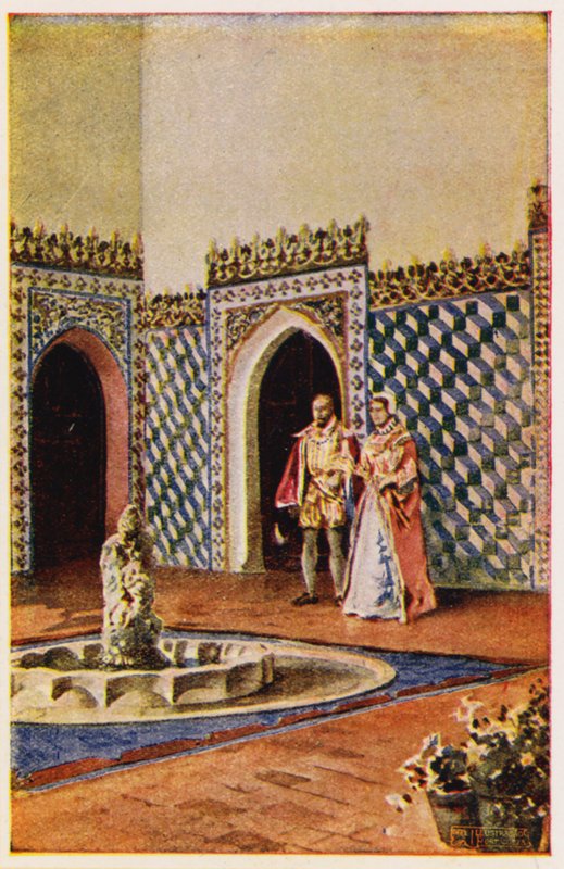 Morisk arkitektur i palatset i Sintra, Portugal (färglitografi) av Alfredo Roque Gameiro