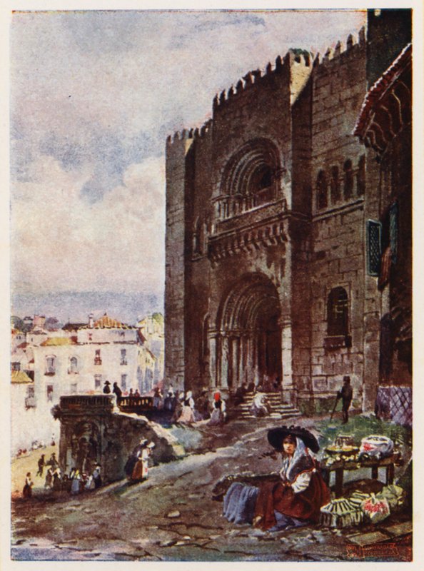 Gamla stan i Coimbra, Portugal (färglitografi) av Alfredo Roque Gameiro