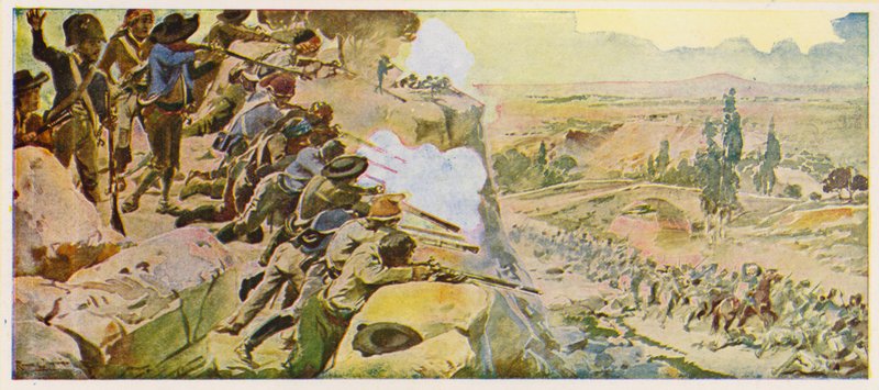Portugisiska gerillasoldater i Peninsularkriget (färglitografi) av Alfredo Roque Gameiro