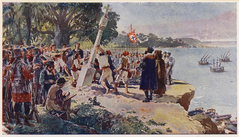 Portugiser reser en stenpelare vid Kongoflodens mynning av Alfredo Roque Gameiro
