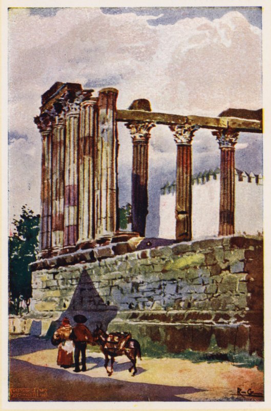 Dianatemplet, Evora, Portugal (färglitografi) av Alfredo Roque Gameiro