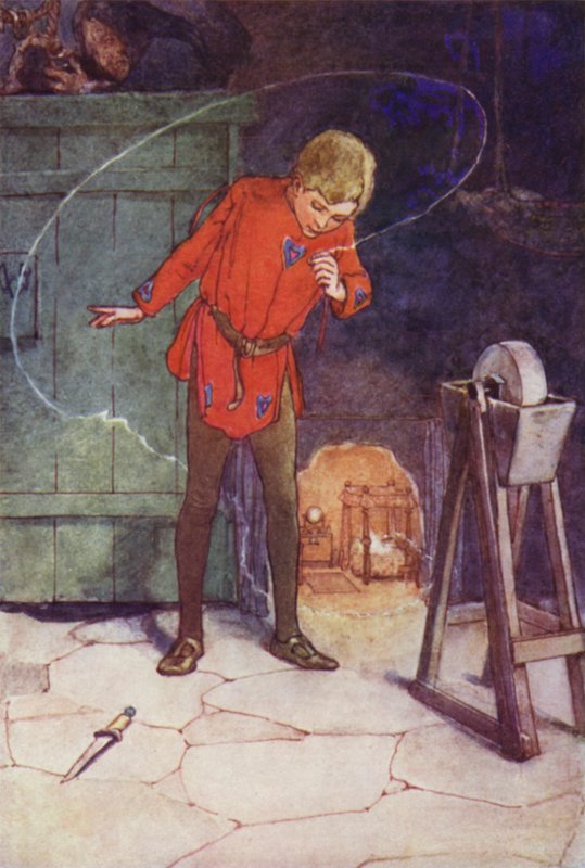 Han uppfattade Tinker Bell i sitt glas (färg litho) av Alice Bolingbroke (after) Woodward