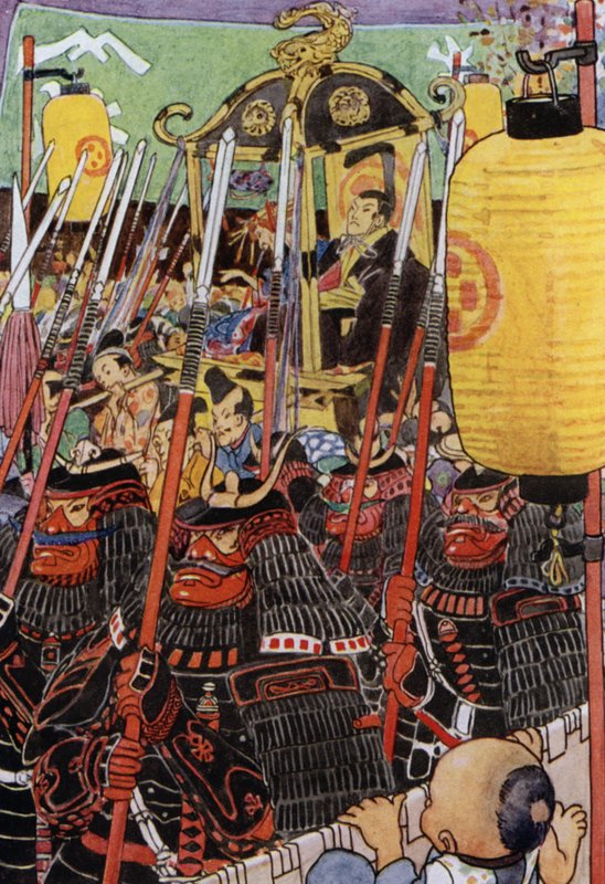 Illustration till The Story of The Mikado (färg litho) av Alice Bolingbroke (after) Woodward