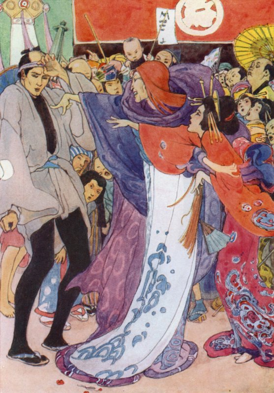 Illustration till The Story of The Mikado (färg litho) av Alice Bolingbroke (after) Woodward