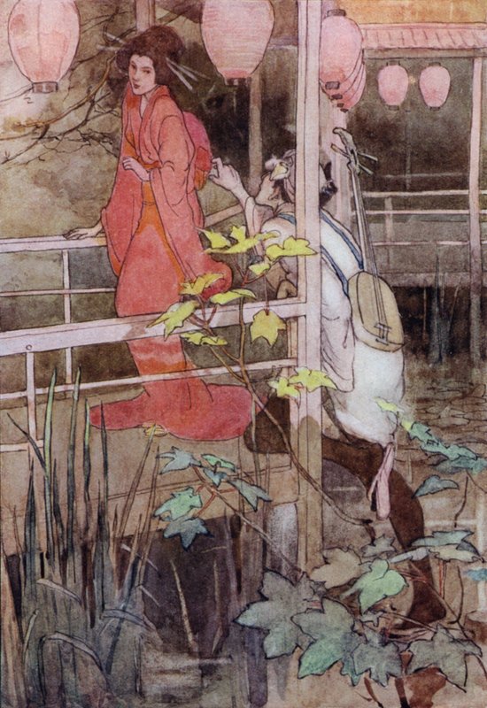 Illustration till The Story of The Mikado (färg litho) av Alice Bolingbroke (after) Woodward