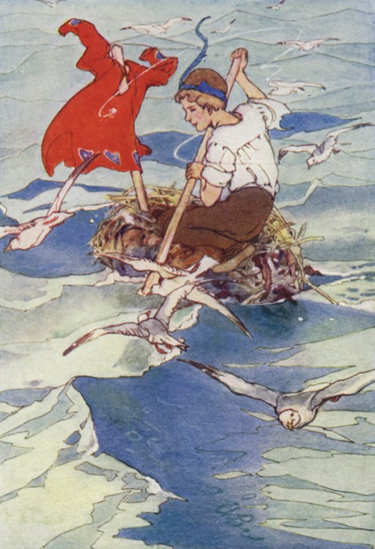 Han spred sin kappa till vinden och seglade glatt (färg litho) av Alice Bolingbroke (after) Woodward