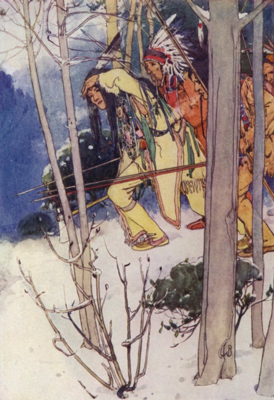 Indianerna kröp tyst upp (färg litho) av Alice Bolingbroke (after) Woodward