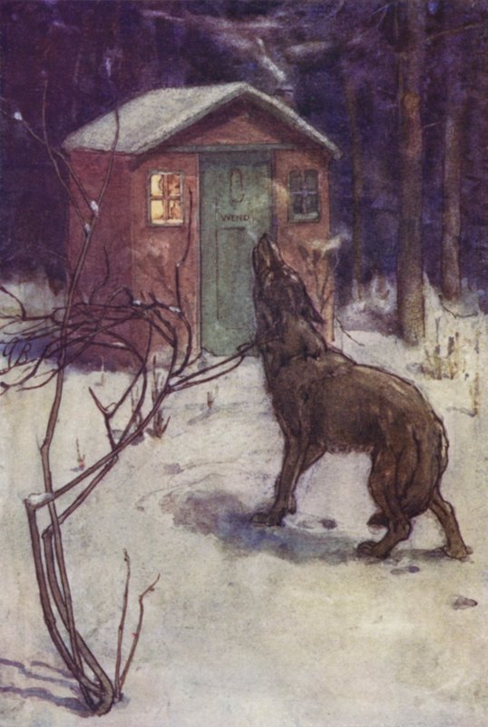 The baying of a Wolf (färg litho) av Alice Bolingbroke (after) Woodward