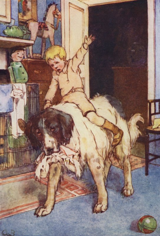 Med Michael sittande på hennes rygg (färg litho) av Alice Bolingbroke (after) Woodward