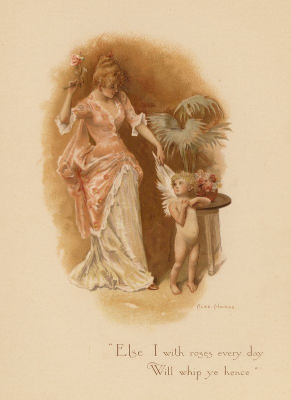 Gamla kärlekssånger: "Else I with roses every day / Will whip ye hence." (färglitografi) av Alice Havers