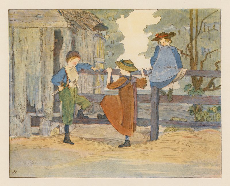 Pojkar och flickor (färglitografi) av Alice Maud Beddington