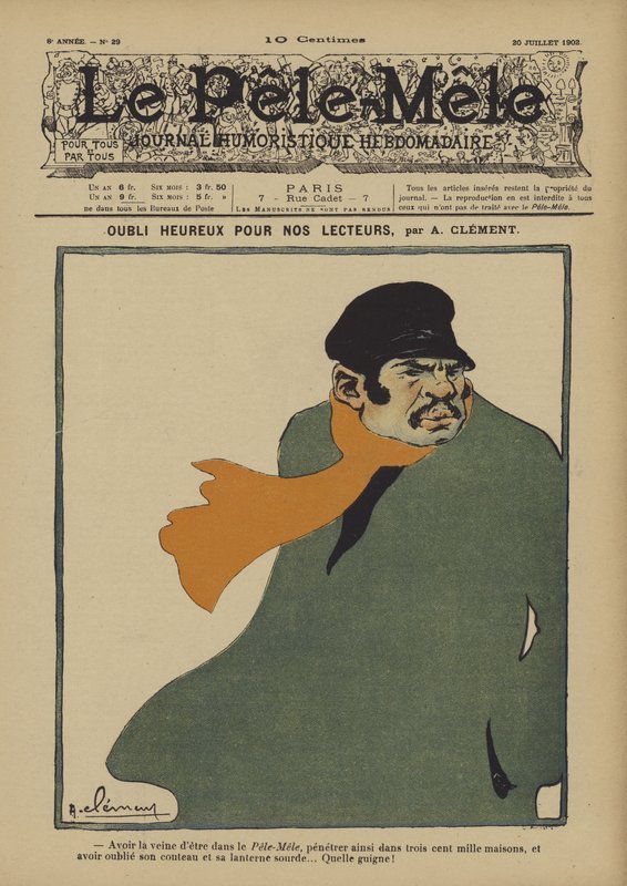 Glad glömska för våra läsare. Illustration för Le Pele-Mele, 1902 av Aline Clement