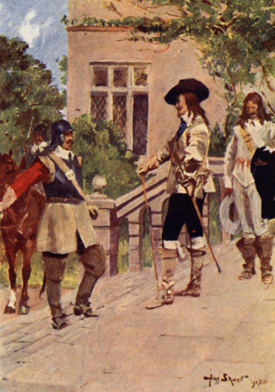 King Charles och Cornet Joyce (färg litho) av Allan (after) Stewart