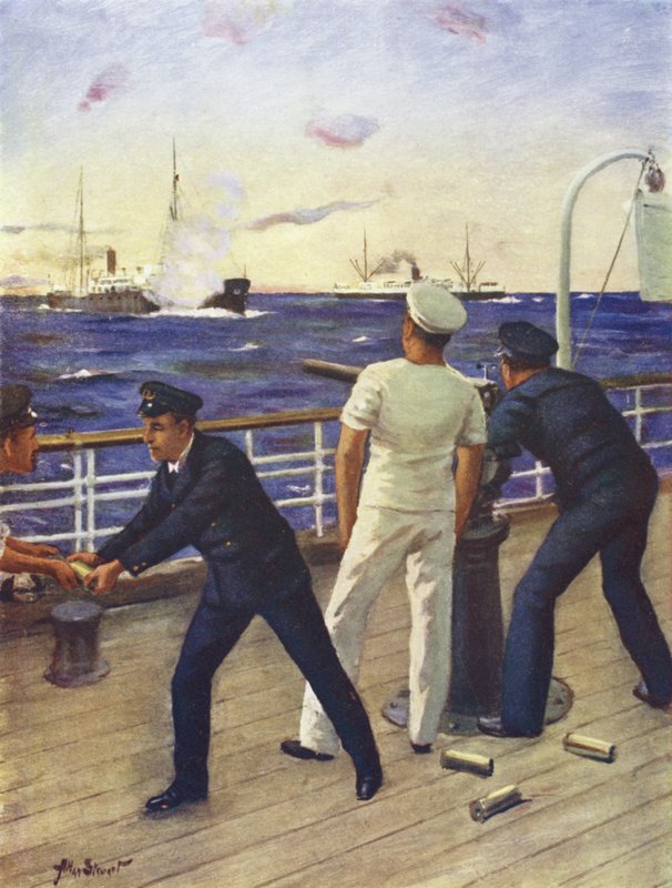 Midshipman Reginald Himbury hjälper skyttarna i klanen McTavish i kampen med den tyska anfallaren Moewe av Allan (after) Stewart