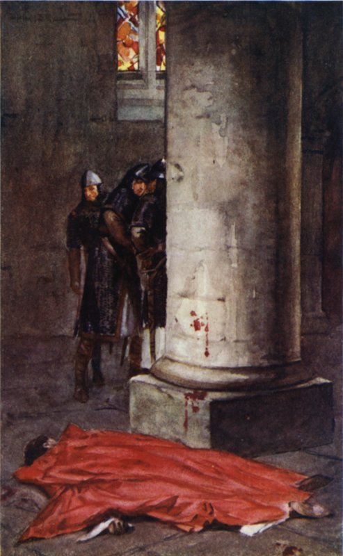 Mordet på Thomas a Becket i Canterbury Cathedral (färg litho) av Allan (after) Stewart