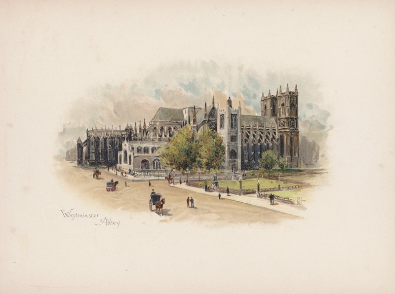 Bekanta London: Westminster Abbey (färglitografi) av Allan F. Barraud