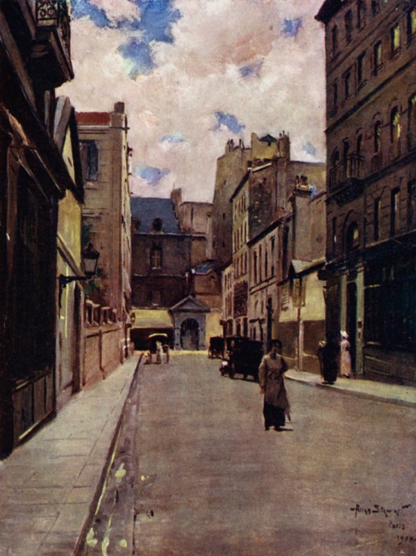 Paris: A Street in Old Paris, St Germain (färg litho) av Allan Stewart
