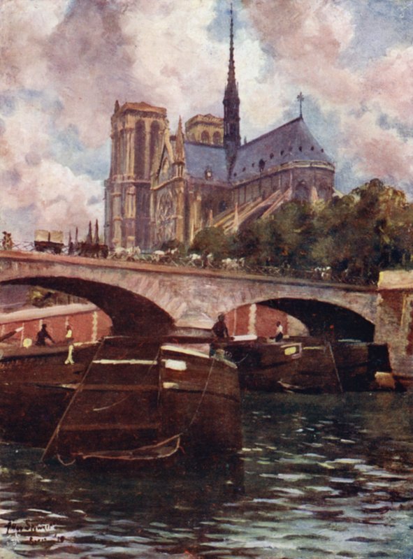 Paris: Notre Dame-katedralen (färg litho) av Allan Stewart