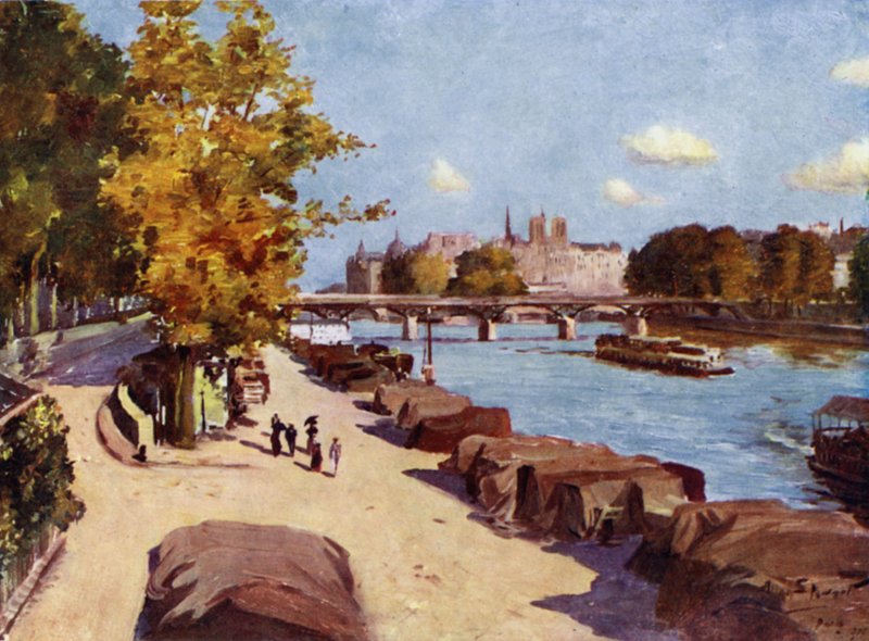 Paris: Seinen och Ile de la Cite från Pont du Carrousel (färg litho) av Allan Stewart