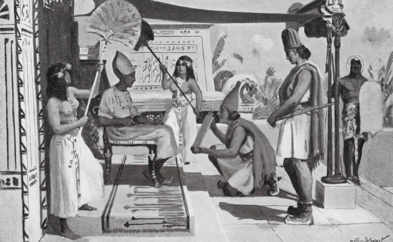 Ramses II tar emot en kopia av sitt fördrag med hettiterna (litografi) av Allan Stewart
