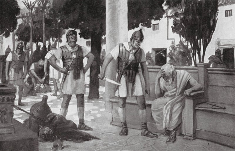 Arkimedes död (litografi) av Allan Stewart
