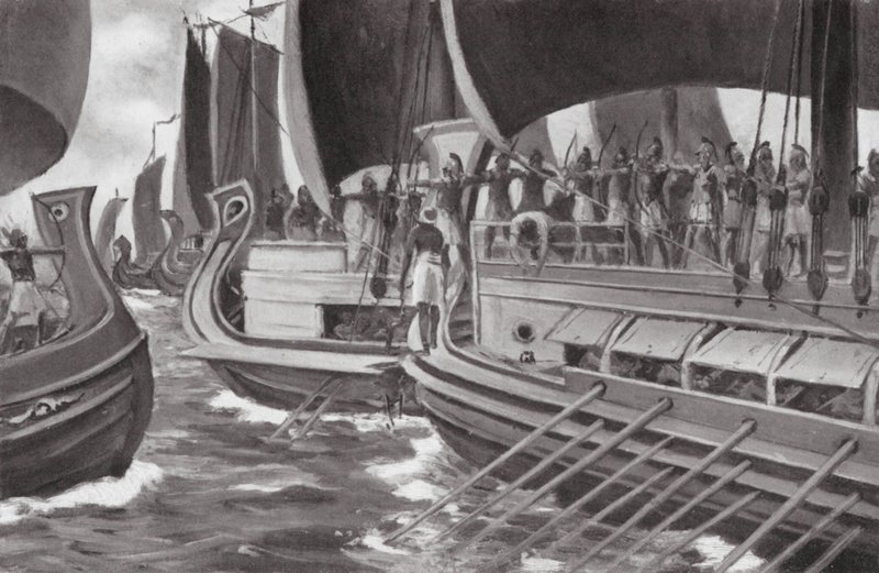 Historiens första sjöslag (litografi) av Allan Stewart