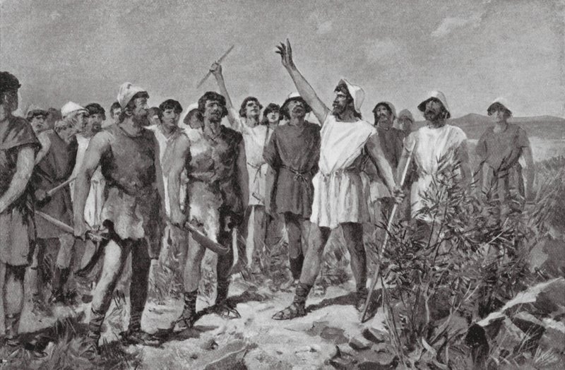 Heloternas uppror i Sparta, f.Kr. 464 (litografi) av Allan Stewart