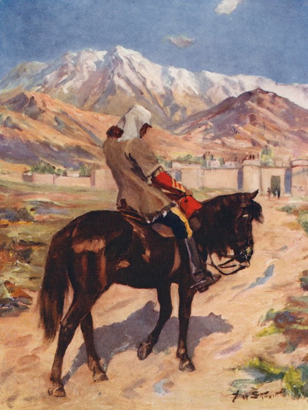 Den ende överlevande i en armé, Dr Brydon når Jallalabad ensam (färglitografi) av Allan Stewart