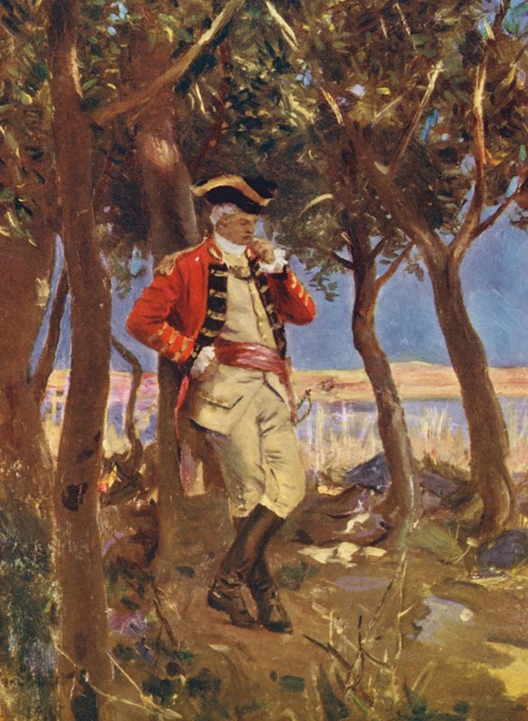 Att slåss eller inte slåss, Clives ensamma funderingar före slaget vid Plassey (färglitografi) av Allan Stewart