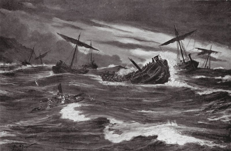 Xerxes flotta i Kasthanebukten (litografi) av Allan Stewart