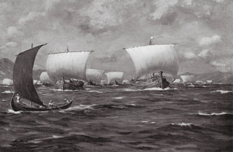 Xerxes piskar Hellespont (litografi) av Allan Stewart