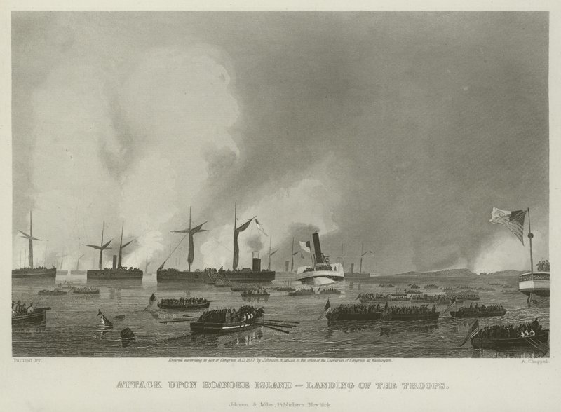 Attack på Roanoke Island - landsättning av trupperna, 1862 av Alonzo Chappel