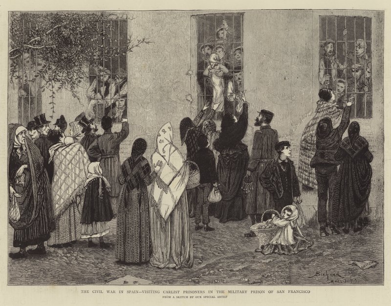 Inbördeskriget i Spanien, besöker Carlist Prisoners i Military Prison of San Francisco av Alphonse Adolphe Bichard