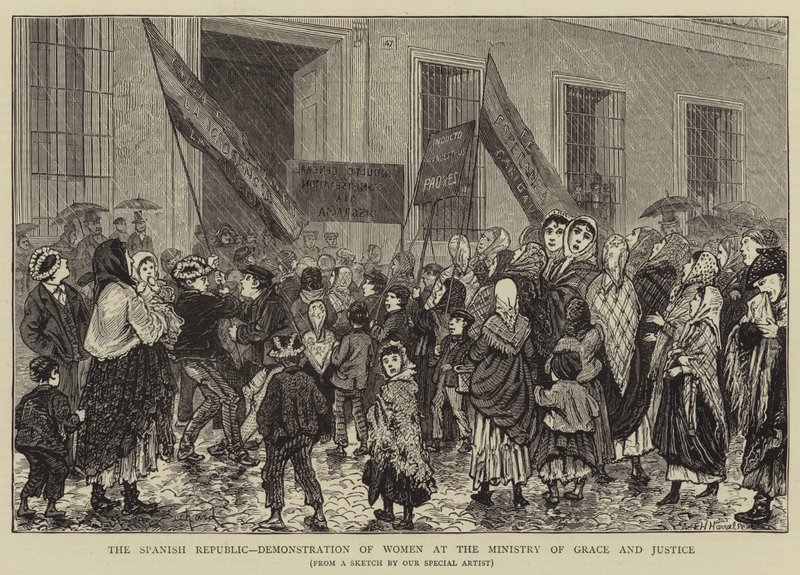 Den spanska republiken, demonstration av kvinnor vid ministeriet för nåd och rättvisa av Alphonse Adolphe Bichard