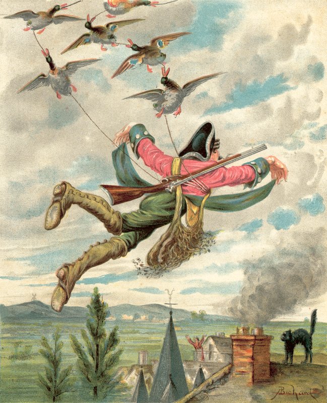 Baron Munchausens äventyr (chromolitho) av Alphonse Adolphe Bichard