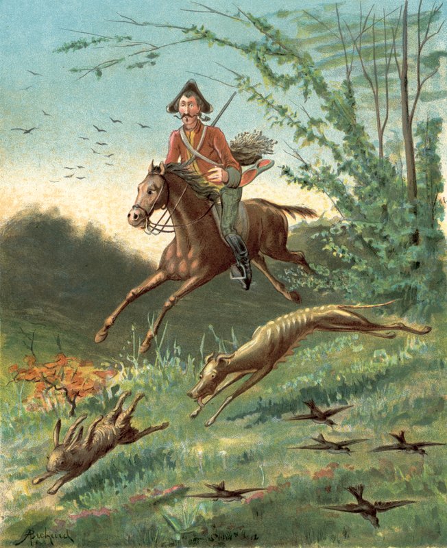 Baron Munchausens äventyr (chromolitho) av Alphonse Adolphe Bichard