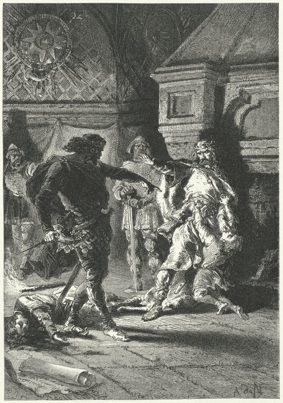 Clovis I inför sitt testamente som kung av frankerna (gravyr) av Alphonse Marie de (after) Neuville