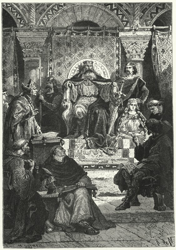 Möte för kejsar Karl den stores råd (gravyr) av Alphonse Marie de (after) Neuville