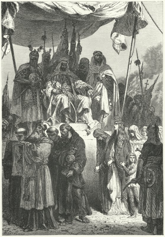 Saladin såg tillfångatagna kristna passera förbi efter hans erövring av Jerusalem av Alphonse Marie de (after) Neuville