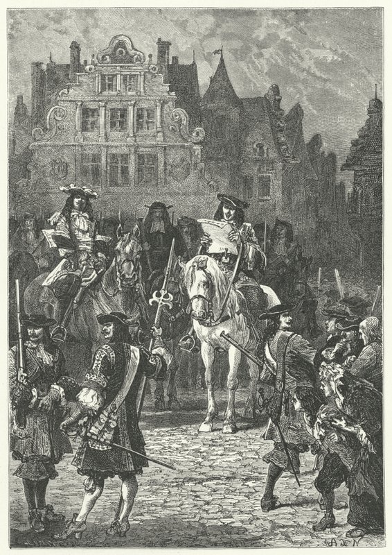 Tillkännagivande av Ludvig XIV:s upphävande av Ediktet av Nantes, 1685 av Alphonse Marie de after Neuville