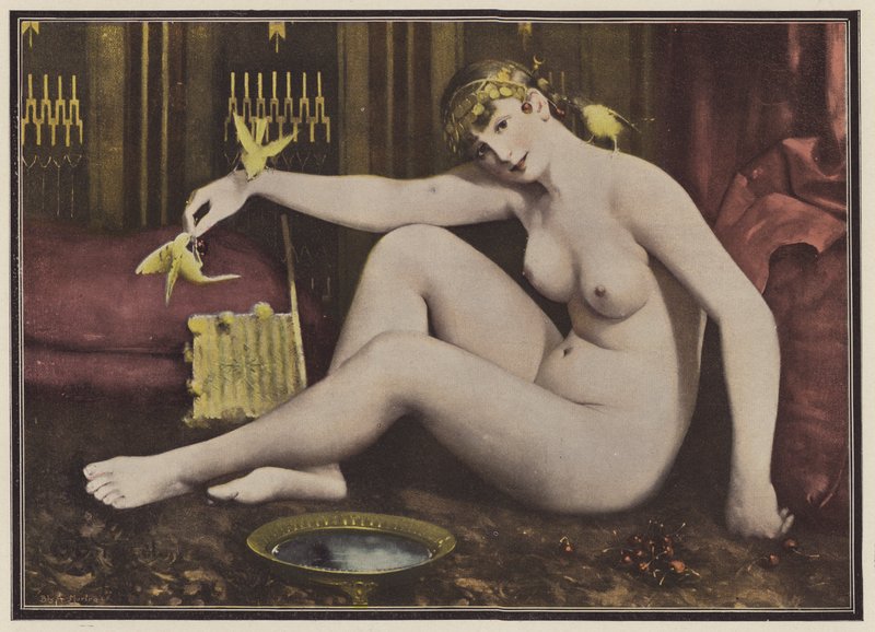 Mata fåglarna (färg litho) av Alphonse Pellet