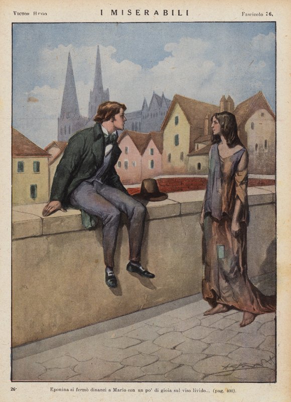 Illustration till Les Miserables av Victor Hugo (färglitografi) av Ambrogio Lombardi
